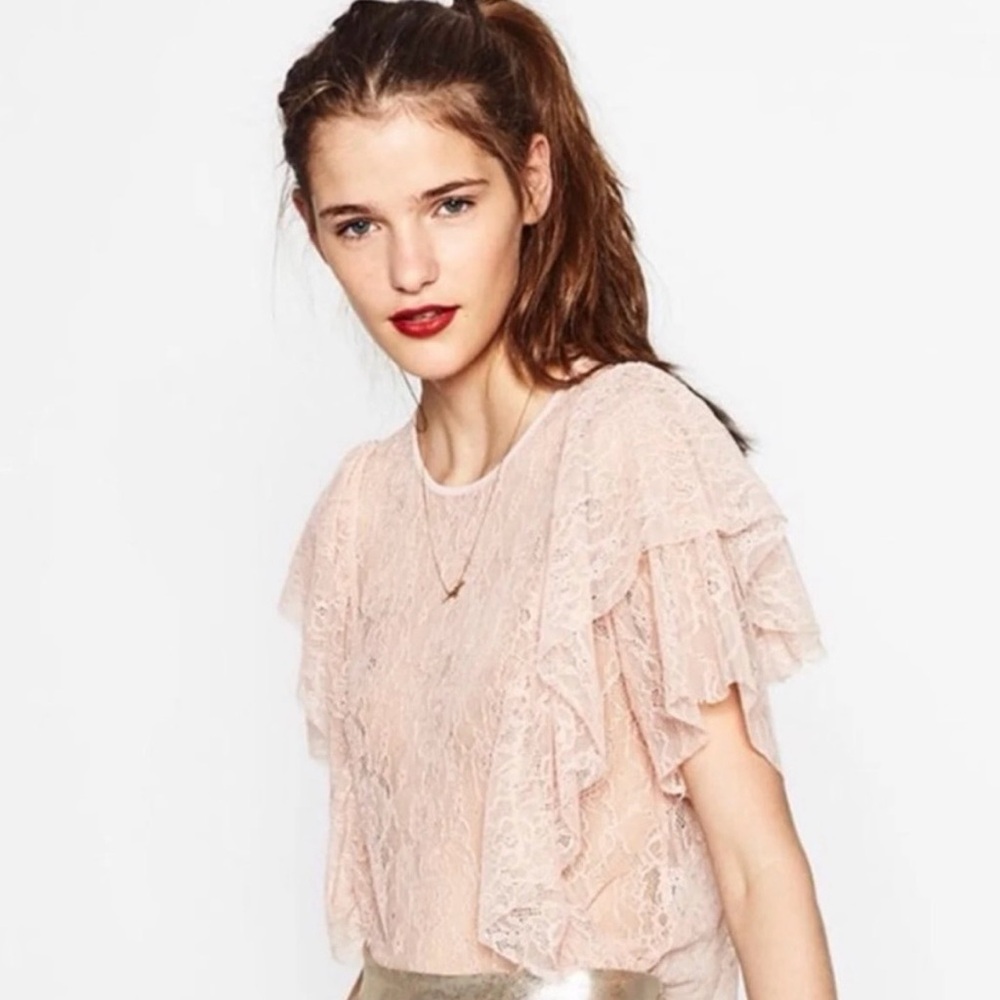Zara Ruffled Lace Blouse - Light Pink